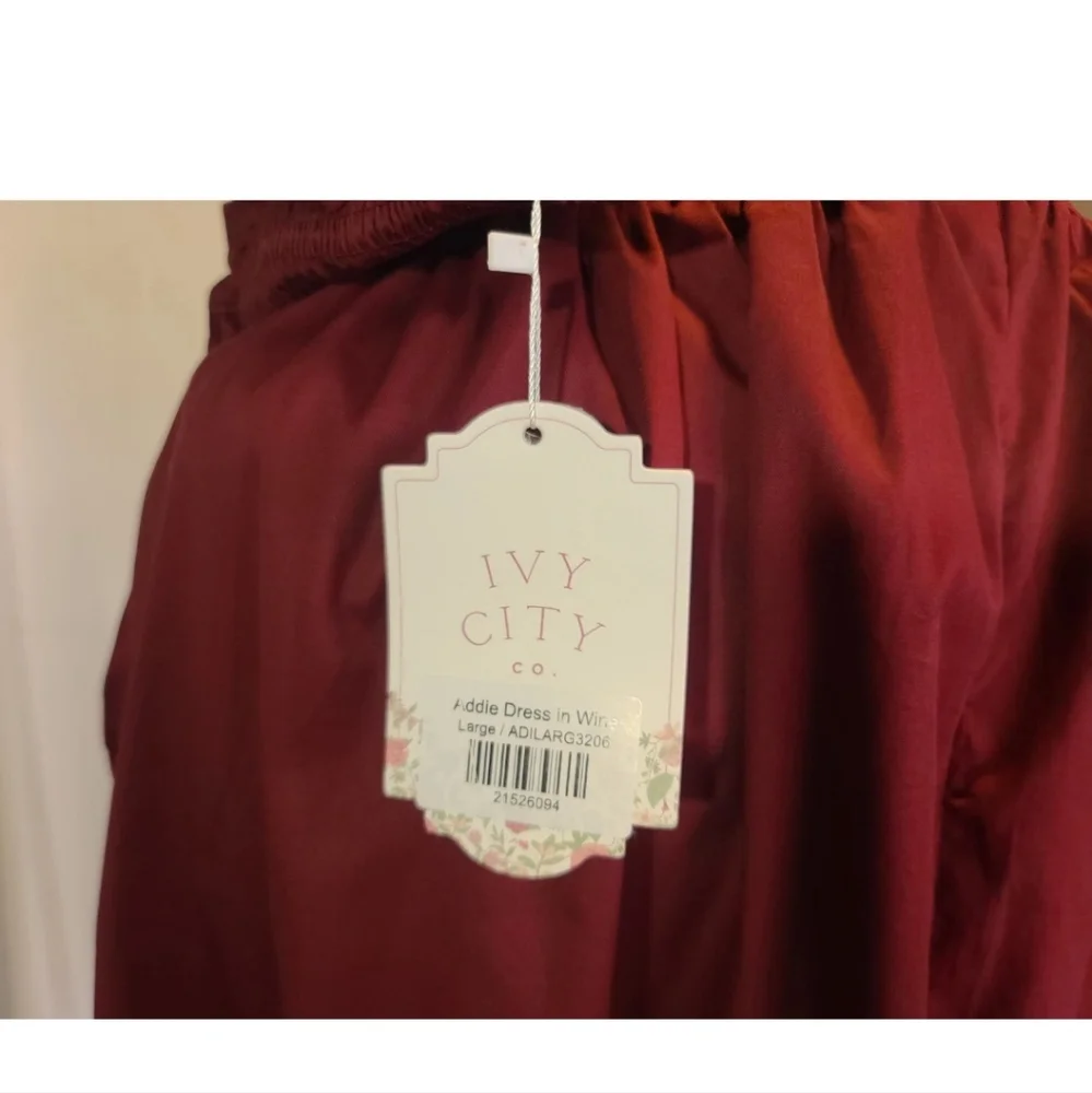 New W/Tags Ivy City Co Wine Red Smocked Addie Dress Large Holiday - Picture 9 of 11
